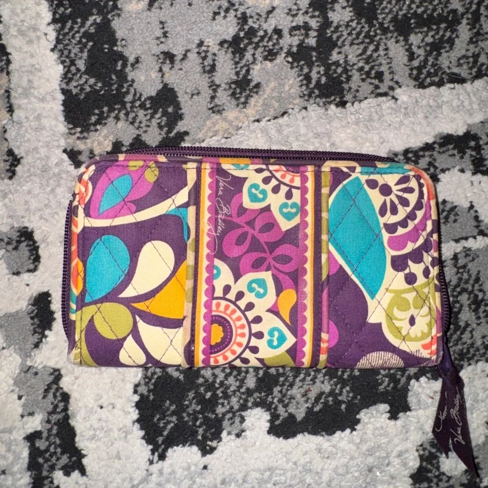 Vera Bradley Plum Crazy Large Quilted Tote Bag and Matching Wallet Set Purple